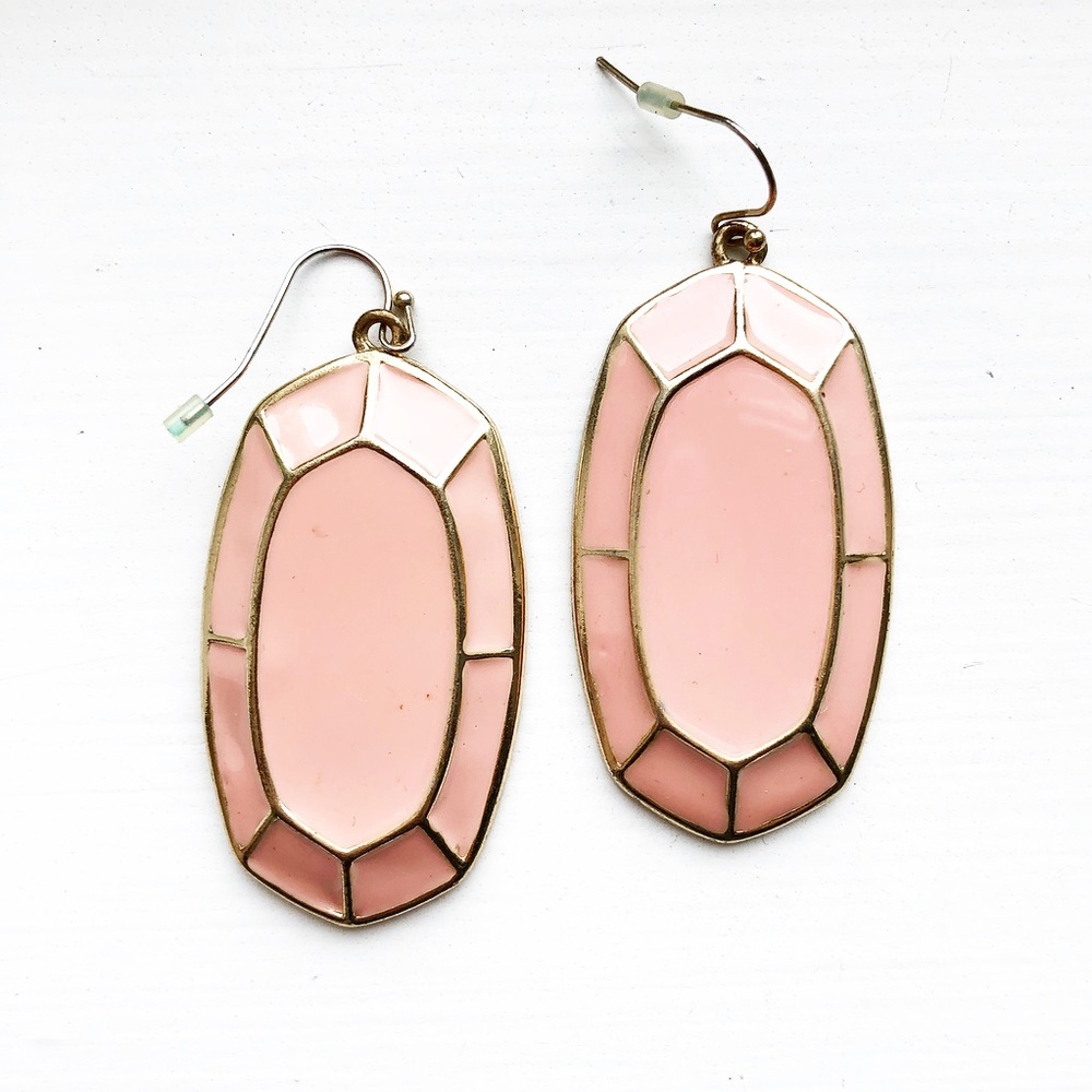 Gold & blush pink enamel geometric drop earrings